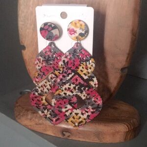 New Chic Boho Floral Print Laser Cut Wooden Drop Earrings